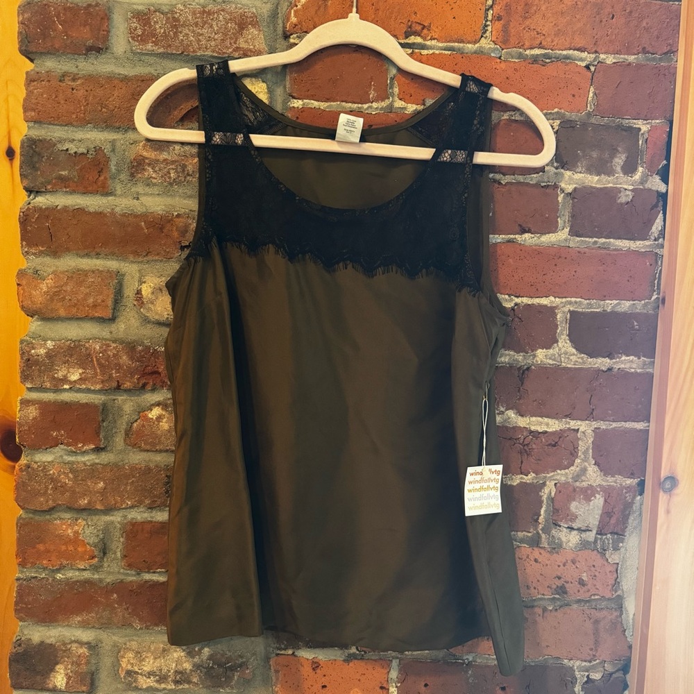 J. Crew Olive and Black Lace Top